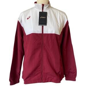 NEW ASICS Junior's Upsurge Warm Up Track Jacket Size Large Red White Full Zip